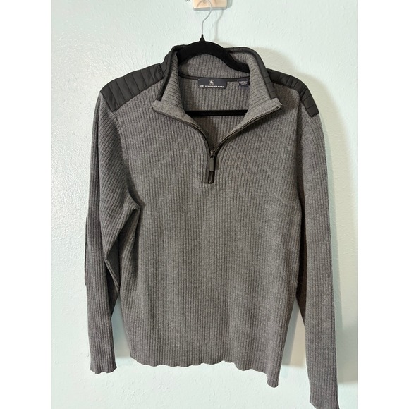 Hart Schaffner Marx Other - Hart Schaffner Marx Merino Wool Quarter Zip Sweater Gray Quilted Elbow Patch L
